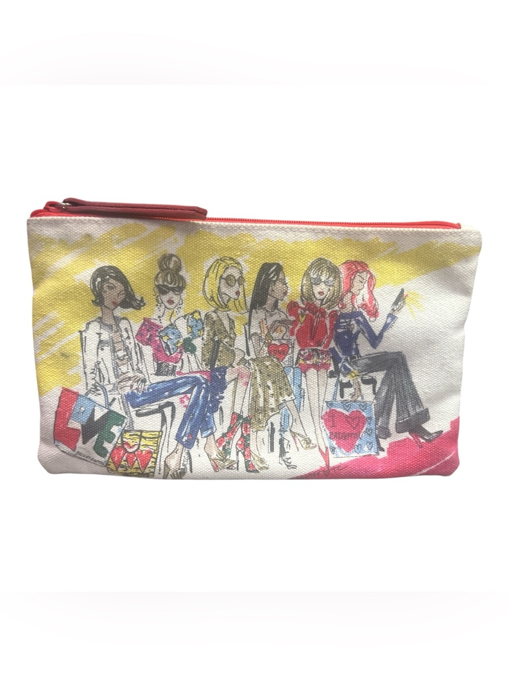 Brighton Canvas Fashion Illustration Cosmetic Pouch - Yellow, Pink & Red